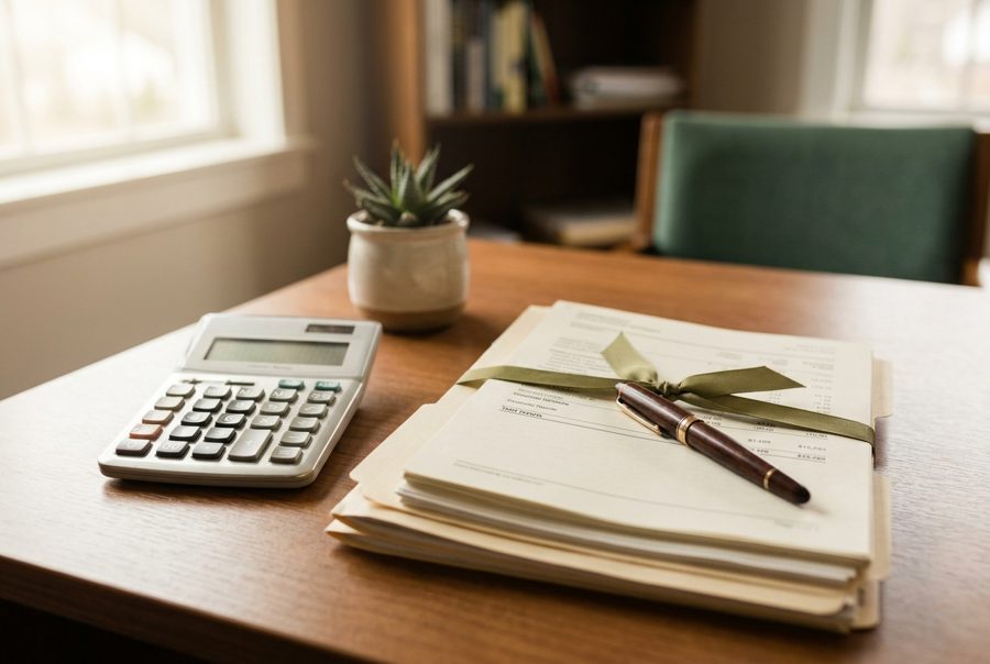 Professional establishment for tax advisors — calculator and documents